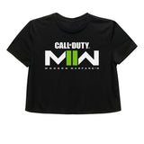 Call of Duty: Modern Warfare II Wordmark Women's Black Crop T-Shirt - Front View