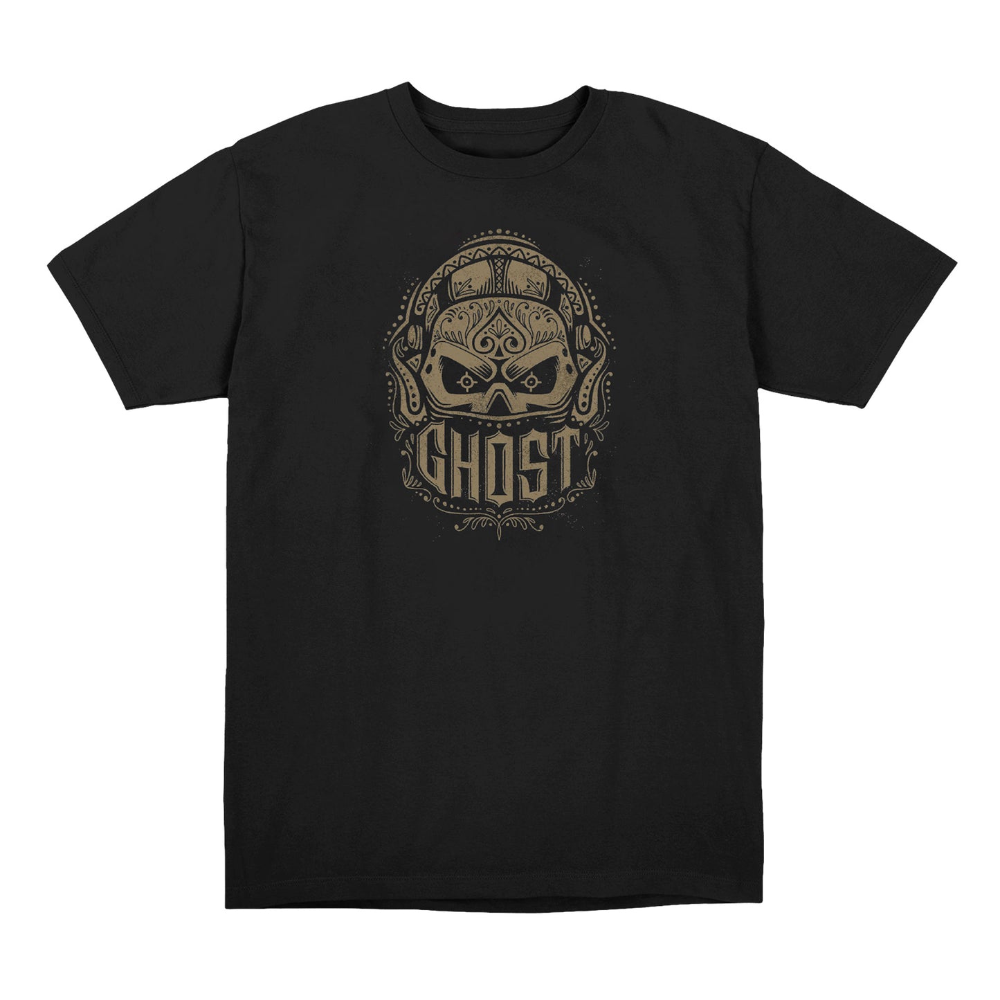Call of Duty Ghost Skull Mask Black T-Shirt - Front View with Ghost Skull Design
