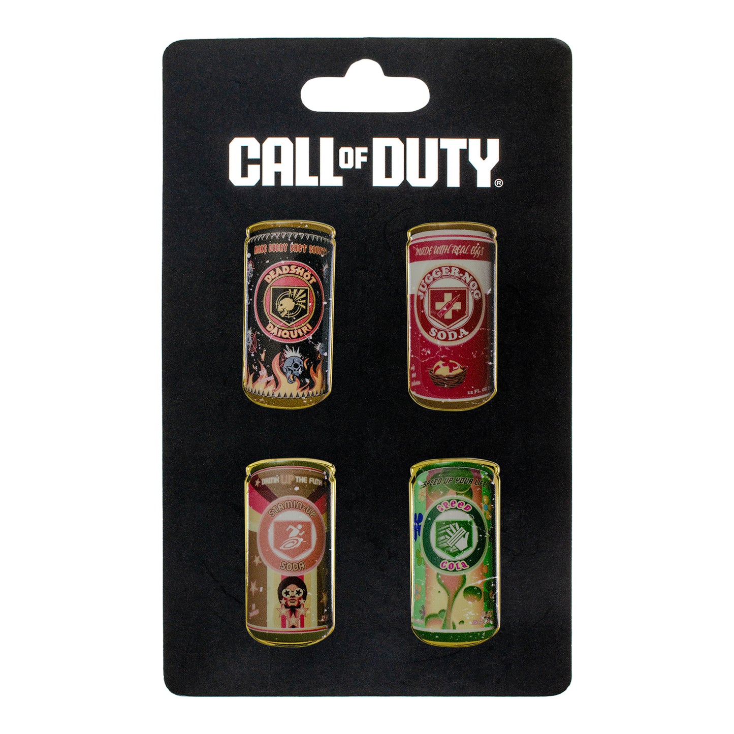 Call of Duty: Zombies Perk Can Pin Set - Front View all Four Pins on packaging