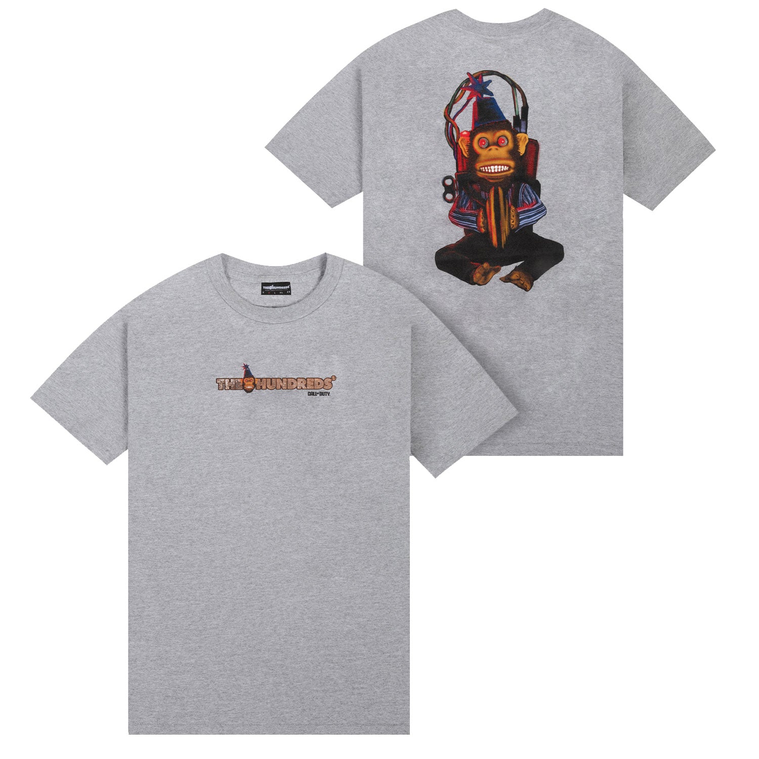 Call of Duty The Hundreds Monkey Bomb Heather Grey T-Shirt - front and back views