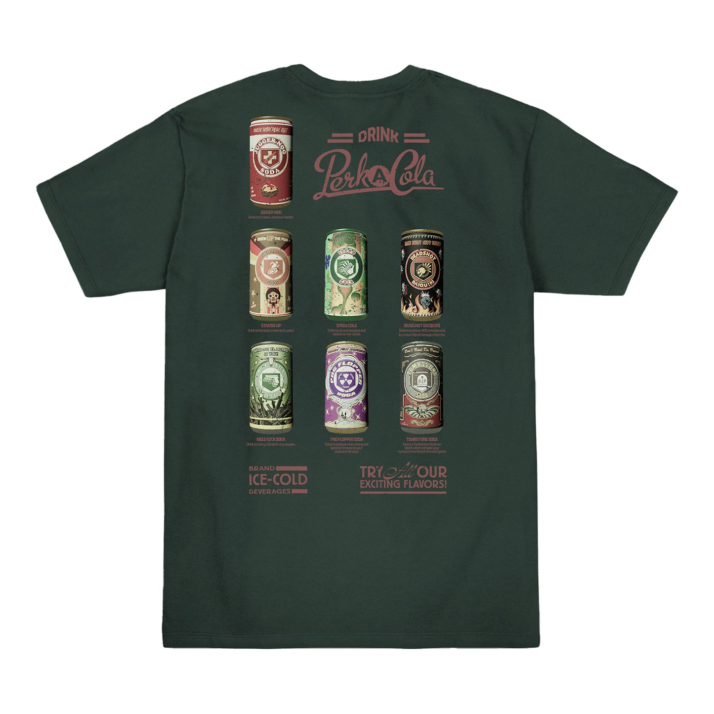 Call of Duty Vintage Perk-A-Cola Cans T-Shirt - Back View Green Version
