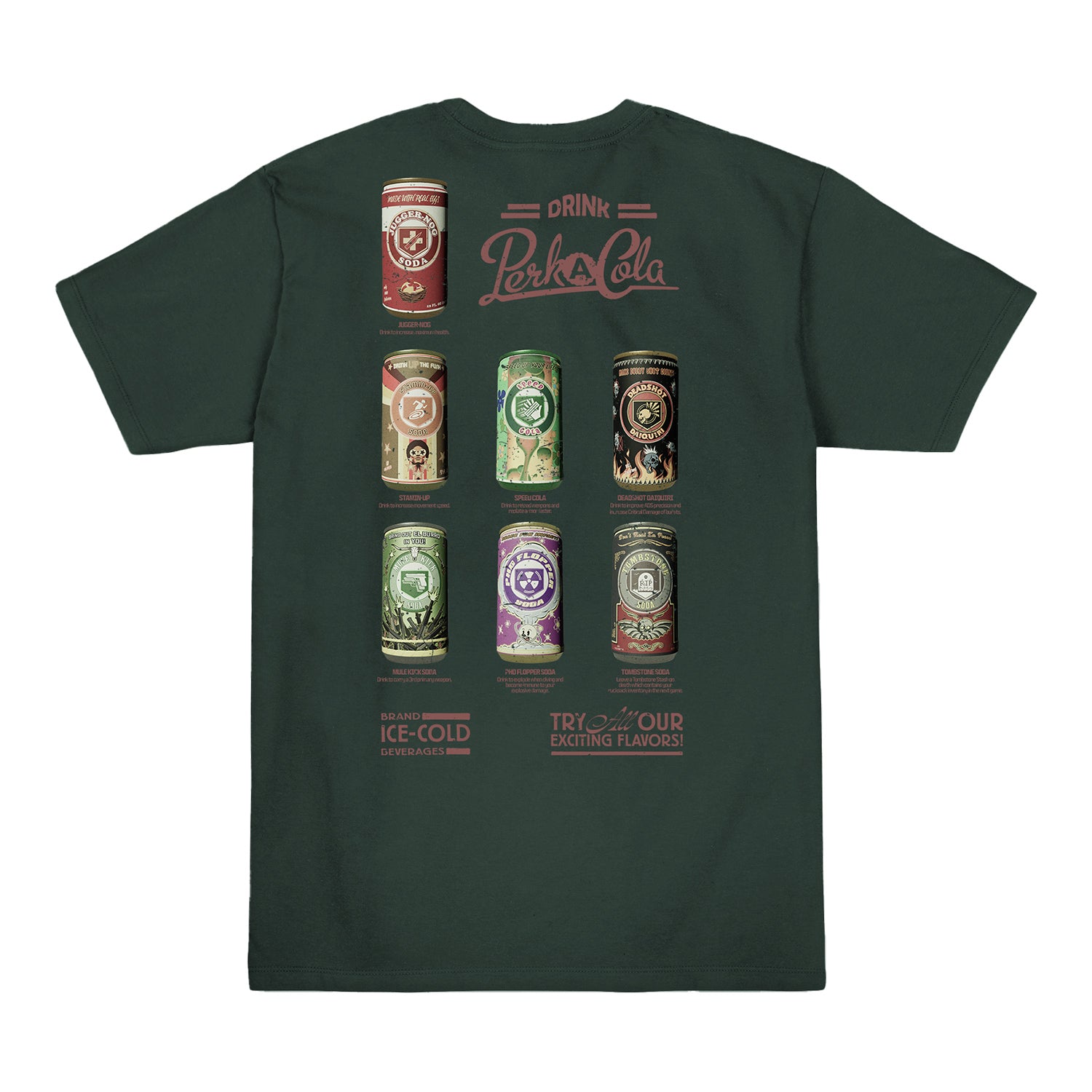 Call of Duty Vintage Perk-A-Cola Cans T-Shirt - Back View Green Version