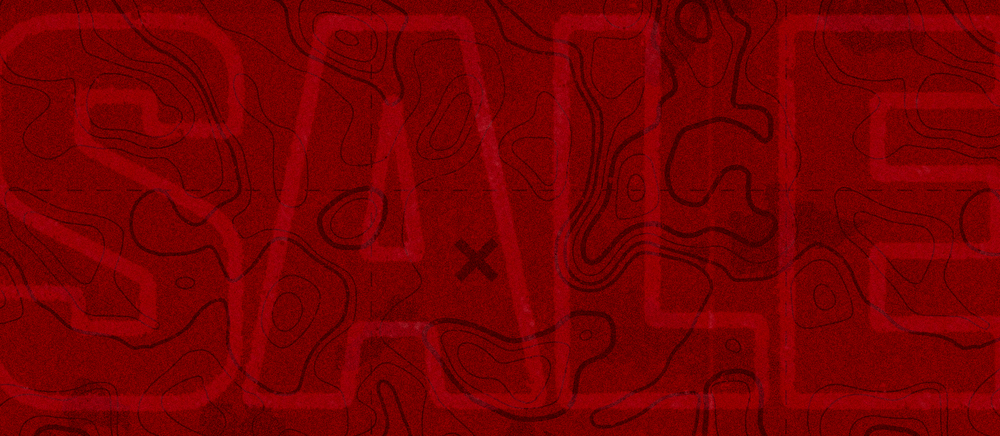 Red Sale Banner with Topographical Map in the Background. 