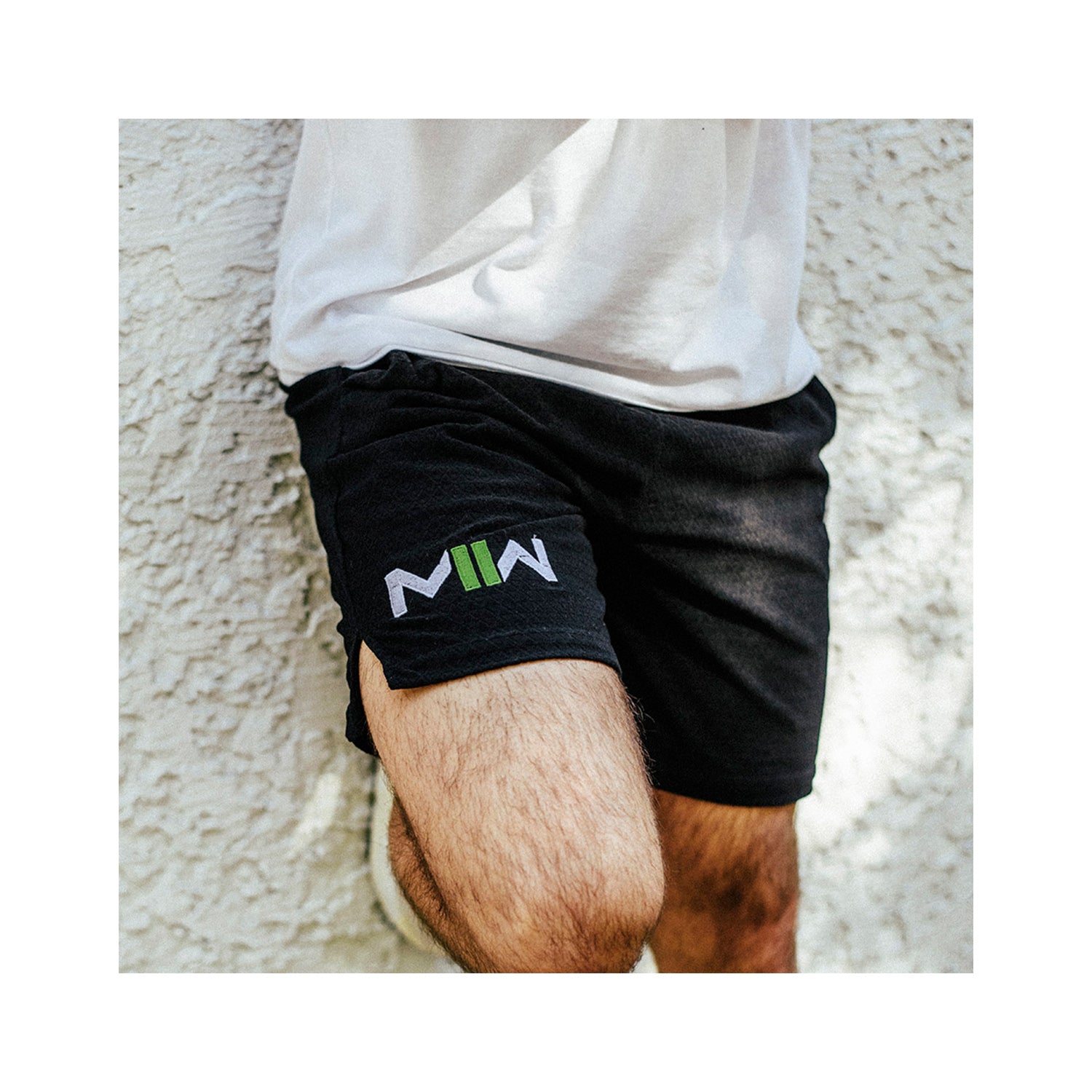 Call of Duty Point3 Black MW2 Shorts - Front View on Model