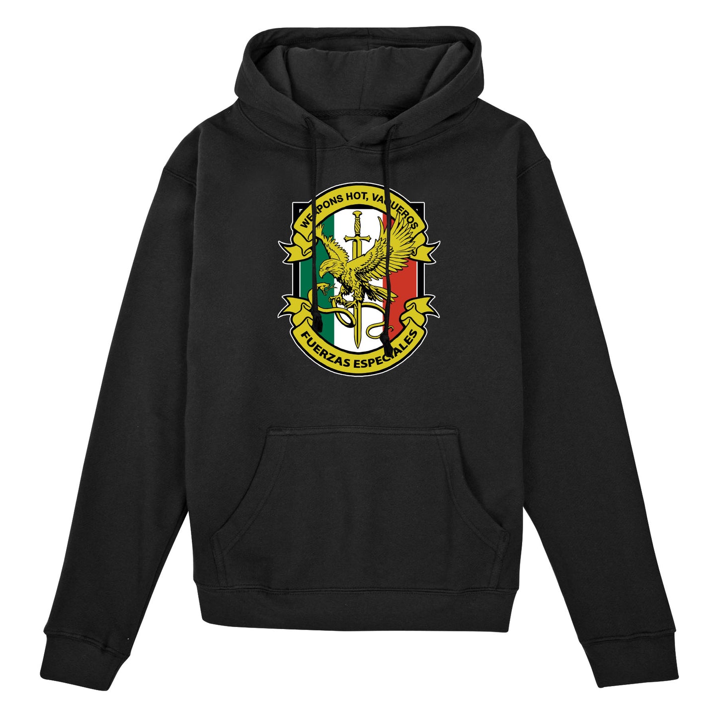 Call of Duty Weapons Hot Vaqueros Black Hoodie - Front View with Hot Vaqueros Design