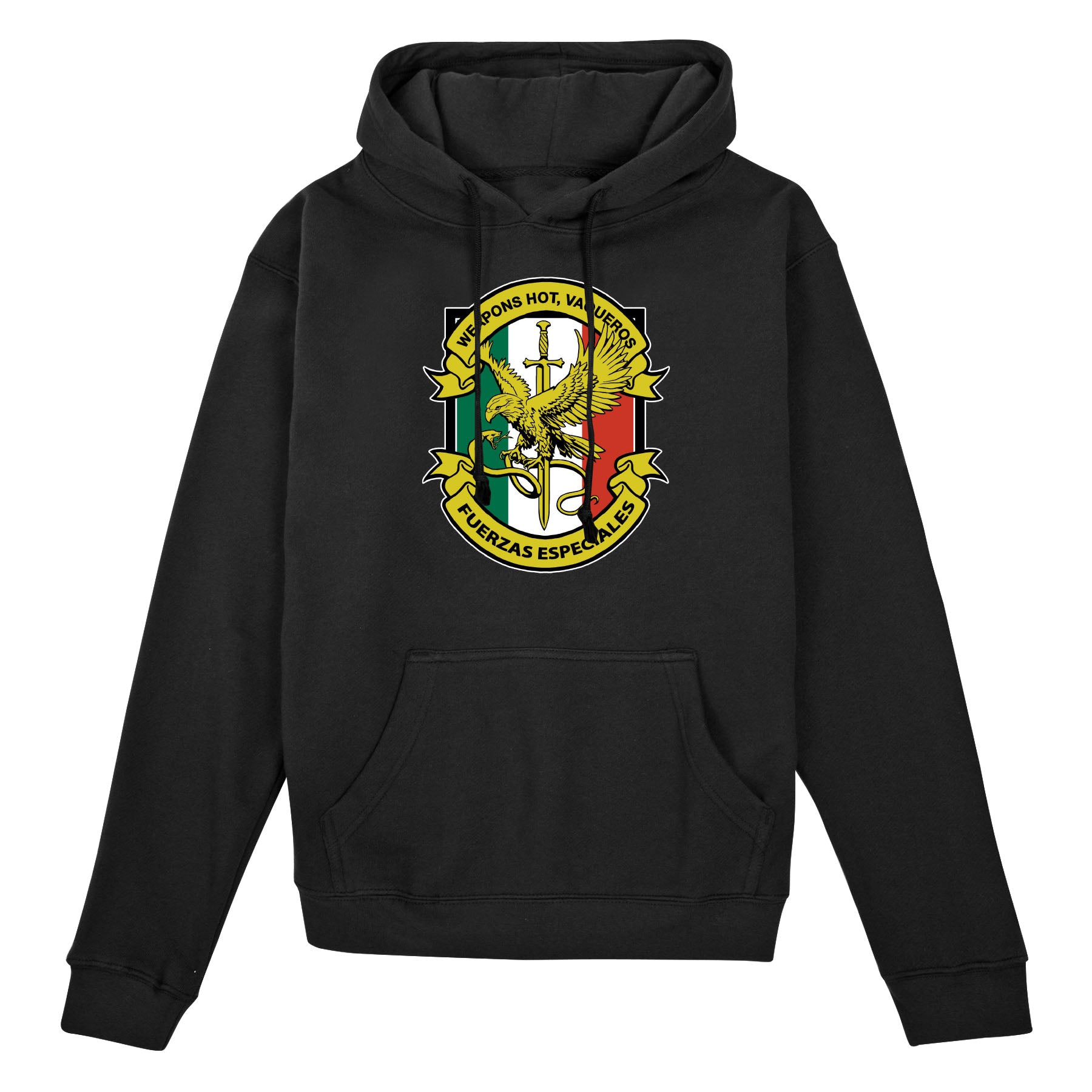 Call of Duty Weapons Hot Vaqueros Black Hoodie - Front View with Hot Vaqueros Design