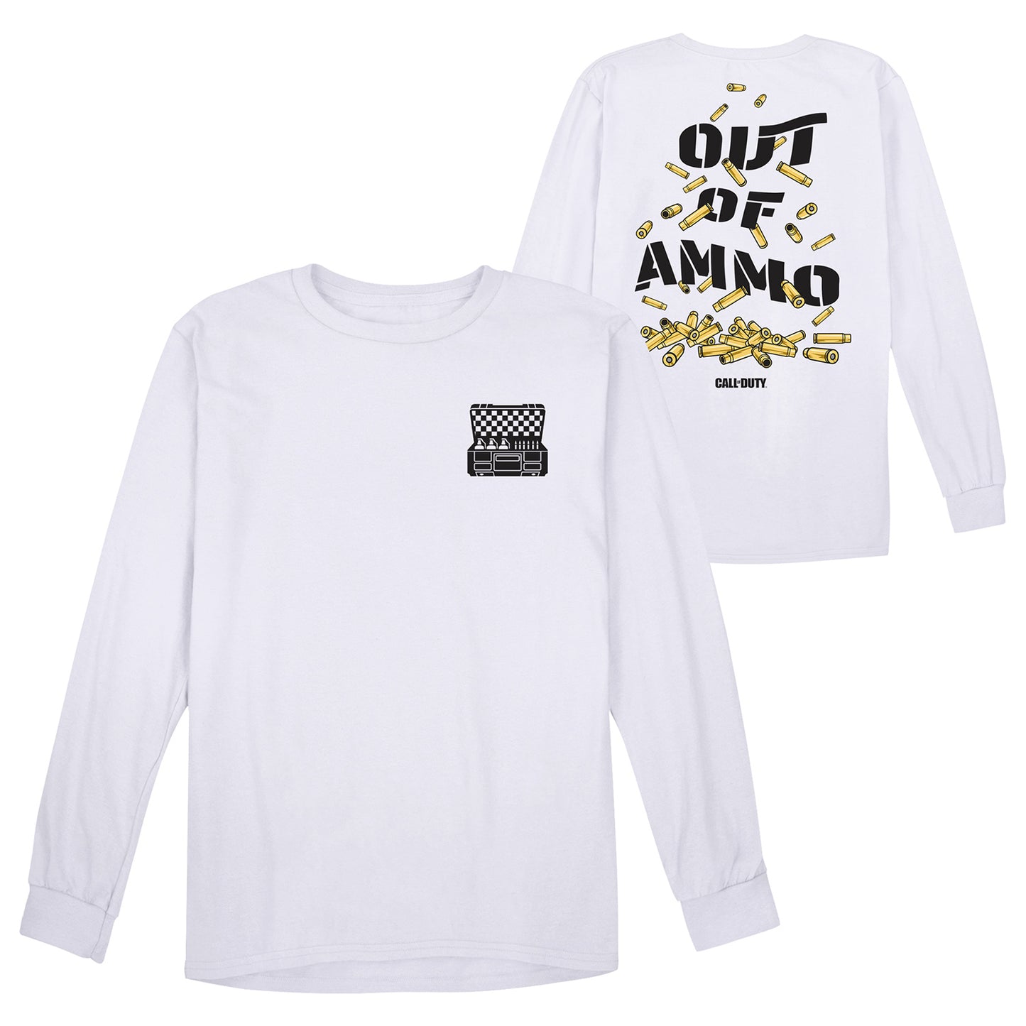 Call of Duty White Out Of Ammo Long Sleeve T-Shirt - Front and Back View